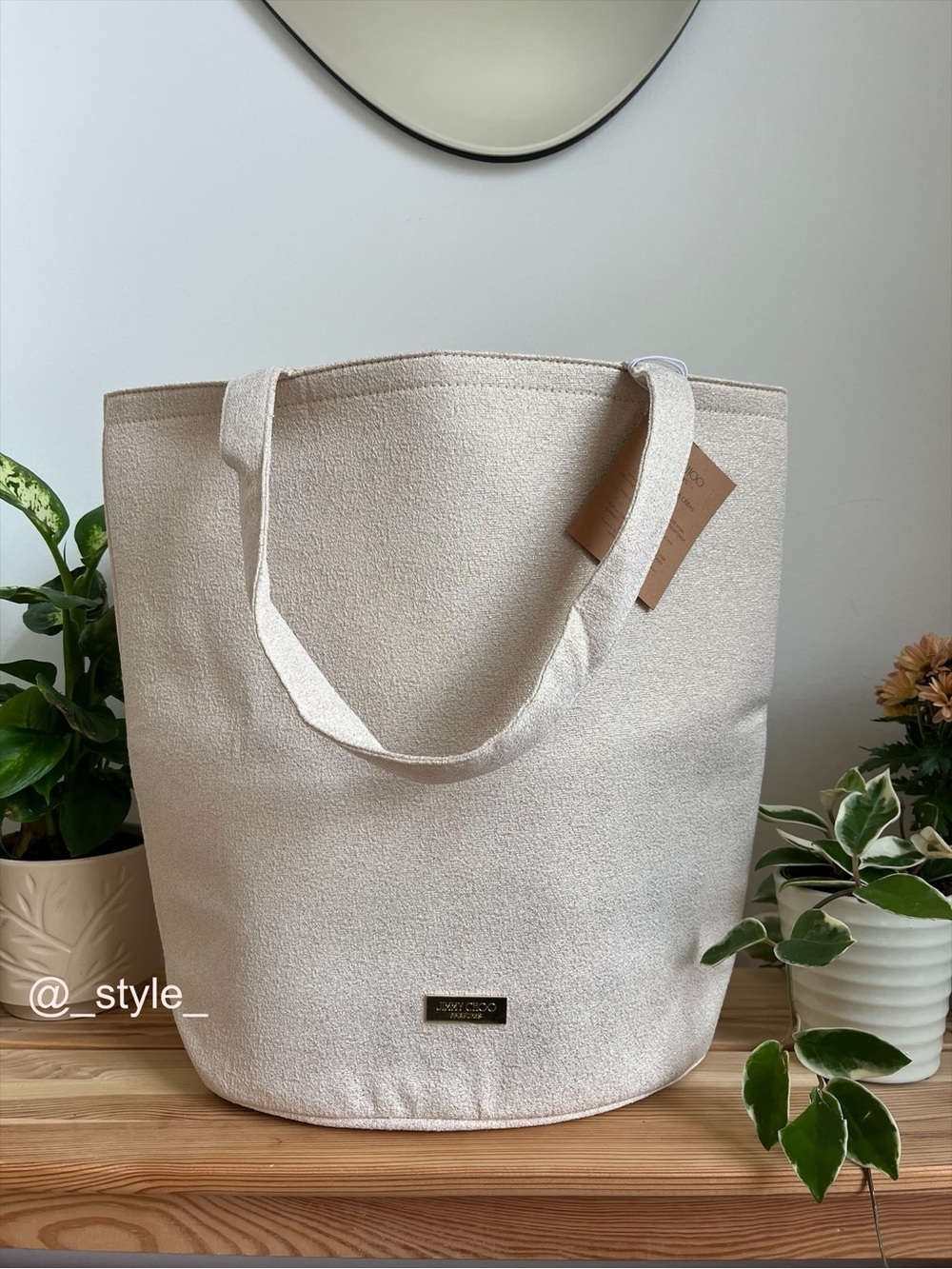 Jimmy Choo Cream Sparkly Tote Bag